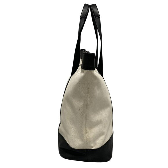 Auth BALENCIAGA Navy Tote 479290 Cream Black Canvas Leather Tote Bag - Picture 3 of 16